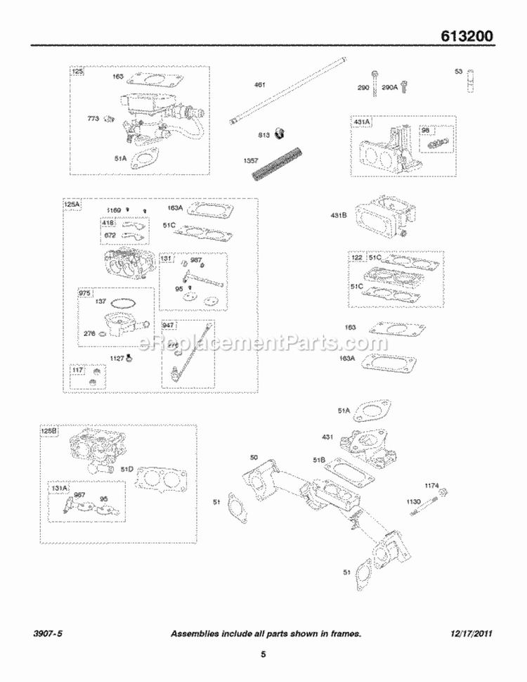 Carburetor Mixer Intake Elbows Intake Manifold Diagram and Parts List for 613275-1155-B1  Briggs and Stratton Engine